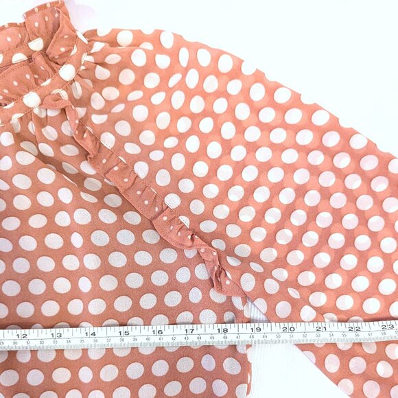 Rose + Olive | Pink Long Sleeve Ruffle Collar Polka Dot Blouse | Size Small - Picture 12 of 13